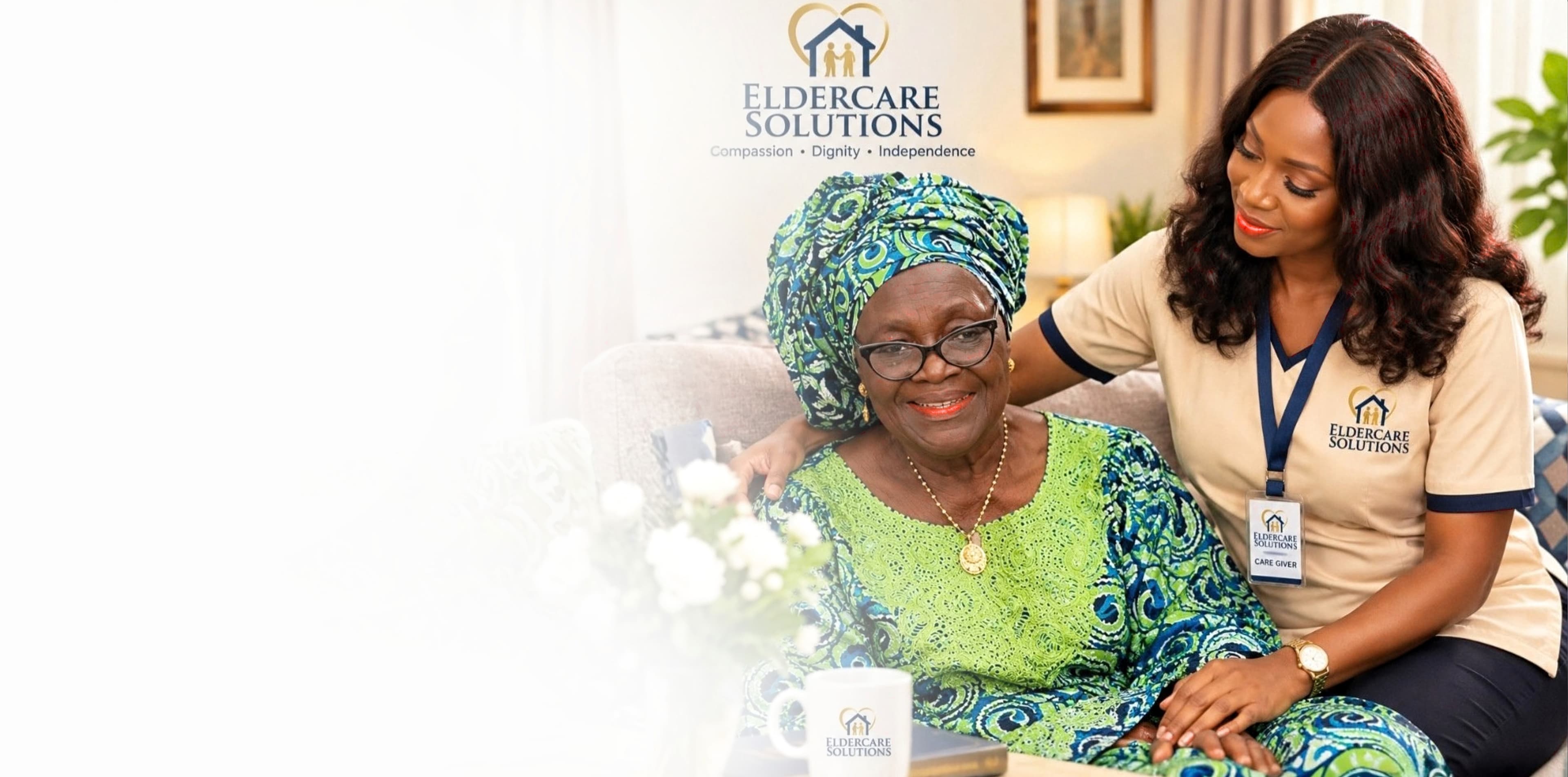 A caregiver offering warm, attentive support to an elderly client